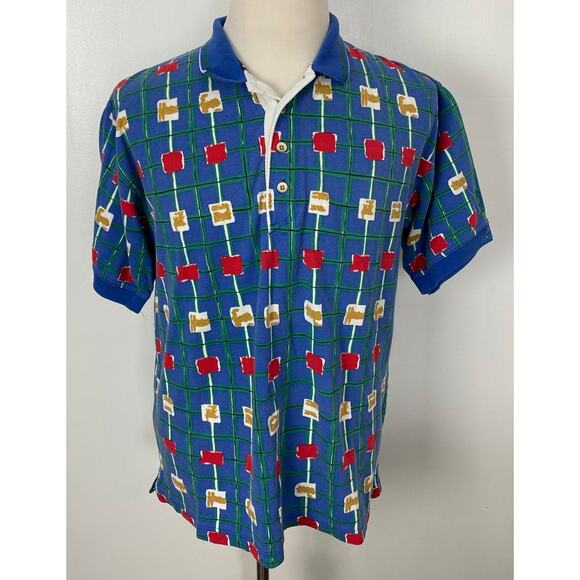VTG 90s RETRO Men Greg Norman geometric abstract cotton graphic polo golf shirt - Picture 1 of 4